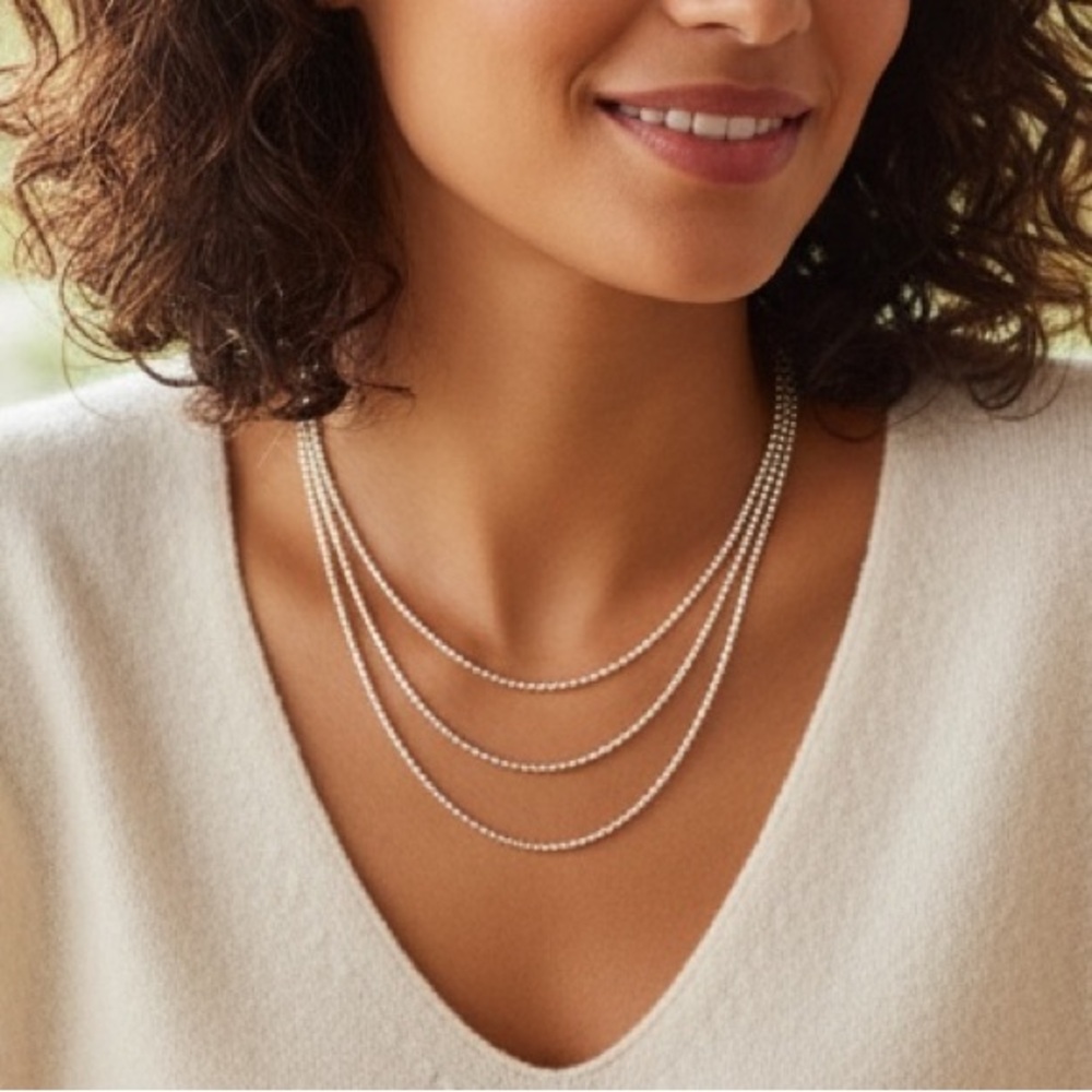 Italian 925 Sterling Silver 60” Faceted Bead Necklace 21.5g